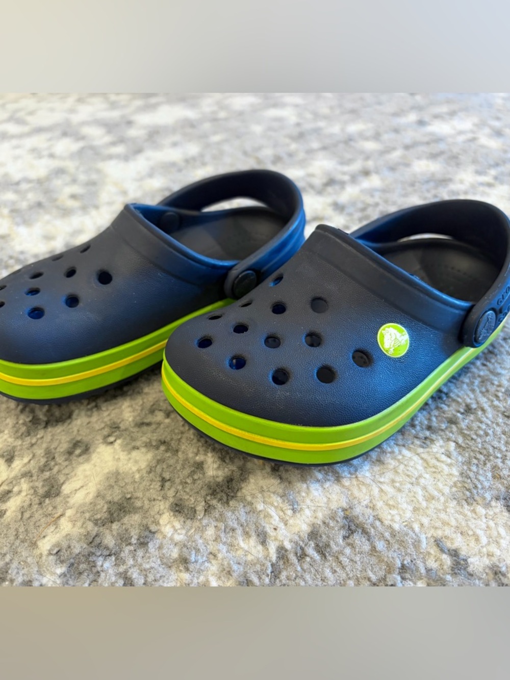 Toddler size 7 CROCS Navy and Lime Slip-On Clog